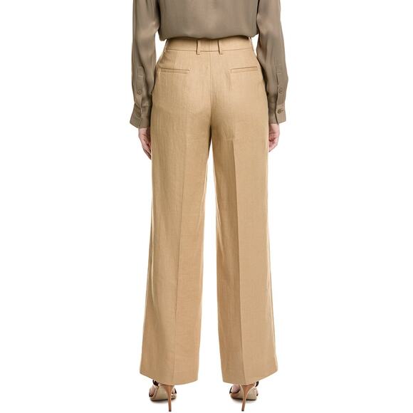 Lafayette 148 NY Sullivan Wide Leg Pant Tan Linen Size 10 Flat Front Dress Work - Picture 2 of 11